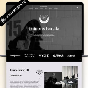 Feminine black and white Squarespace template design, the ultimate feminine Squarespace theme – modern business website template