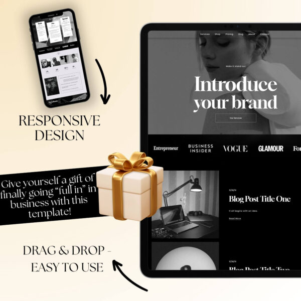 Feminine black and white Squarespace template design, the ultimate feminine Squarespace theme - modern business website template - Image 5