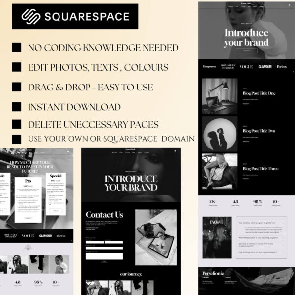 Feminine black and white Squarespace template design, the ultimate feminine Squarespace theme - modern business website template - Image 8