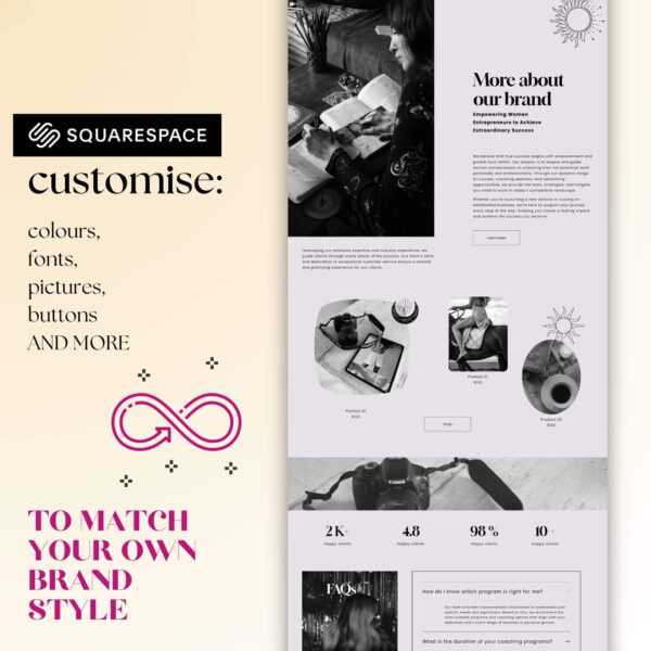 Feminine black and white Squarespace template design, the ultimate feminine Squarespace theme - modern business website template - Image 10