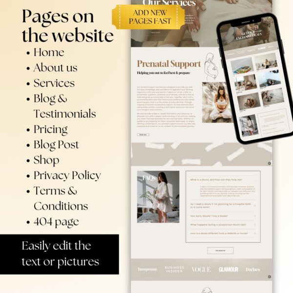 Doula Website Template on Squarespace | Website Template for Birth Worker & Lactation Consultants, Midwifes