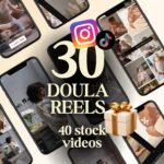 Doula Reels. Modern Canva template for birth doulas to create engaging social media content, including customizable text and designs.