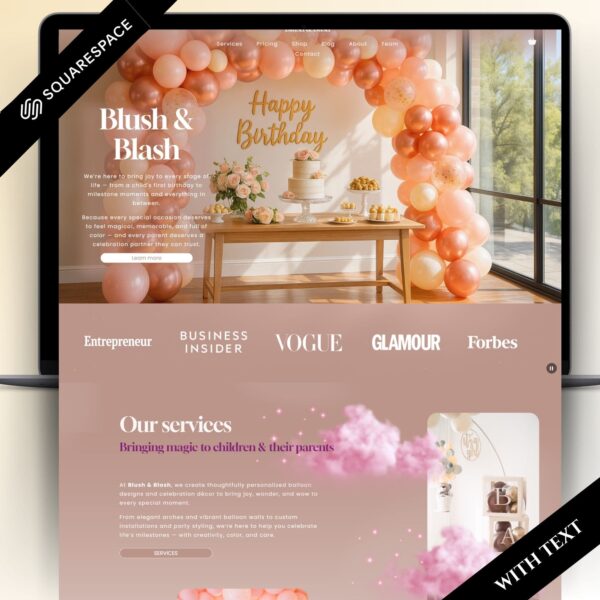 Balloon Business Squarespace Website Template | Balloon website