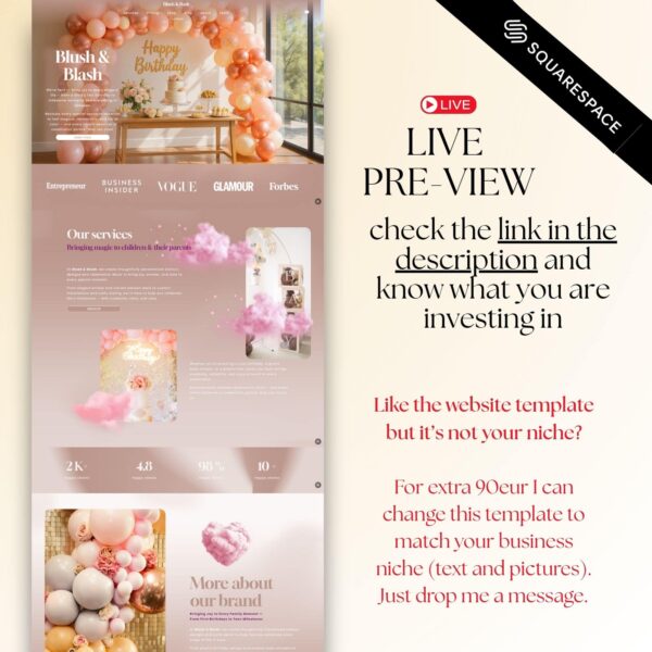 Balloon Business Squarespace Website Template | Balloon website