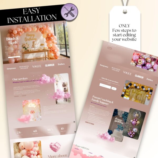 Chic and SEO-friendly balloon website template designed for event planners and celebration businesses. Built on Squarespace 7.1, it includes customizable branding and booking integration.