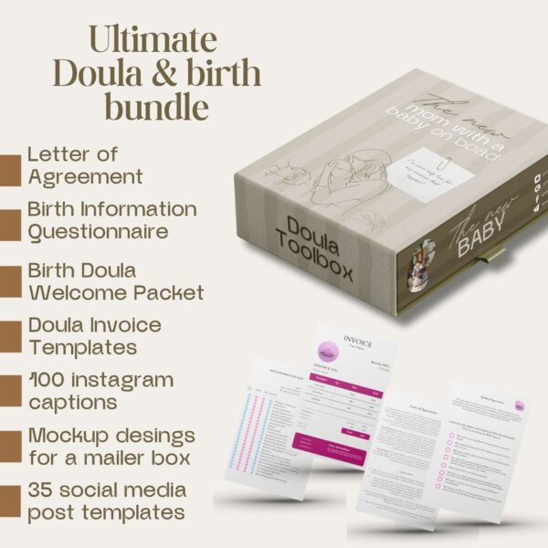 Ultimate Doula Welcome Packet Bundle: Instagram Posts, Invoices, Agreements
