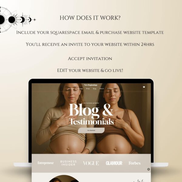 All-in-one doula website template ideal for midwives, postpartum doulas, and wellness professionals. Built for Squarespace 7.1 with mobile optimization and a serene visual style