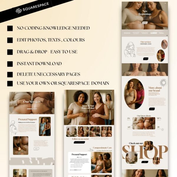 Doula website Squarespace Template 71 | Midwife Website template, Birth Worker