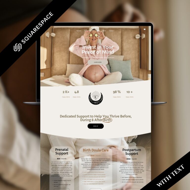 Doula Website Template in Squarespace, Website Theme: Midwife, Birth Worker, Lactation Consultant