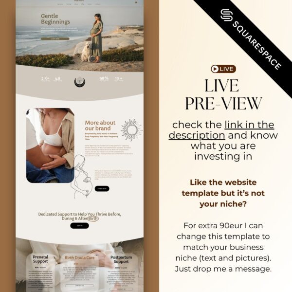 Doula Website Template in Squarespace, Website Theme: Midwife, Birth Worker, Lactation Consultant