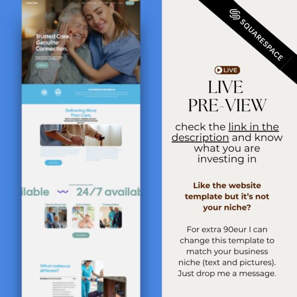 Elderly Care Website – Squarespace Template, Home Health Care, Caregiver, Senior Nursing & Healthcare Medical Website Template