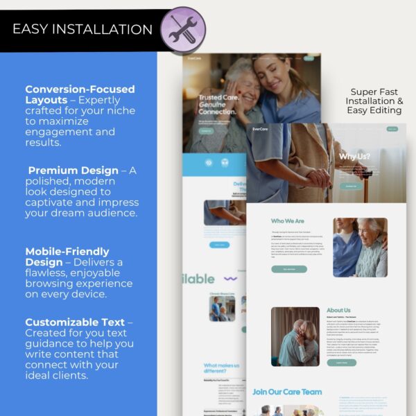 Elderly Care Website – Squarespace Template, Home Health Care, Caregiver, Senior Nursing & Healthcare Medical Website Template
