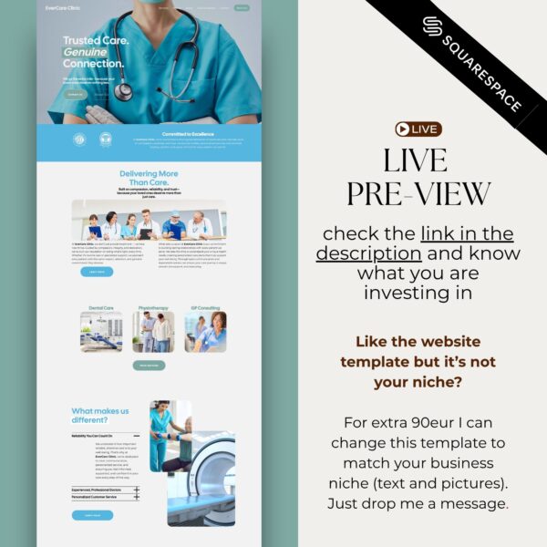 Medical Website Template, Squarespace Template for Medical Clinic, Nurse Business, Healthcare Hospital