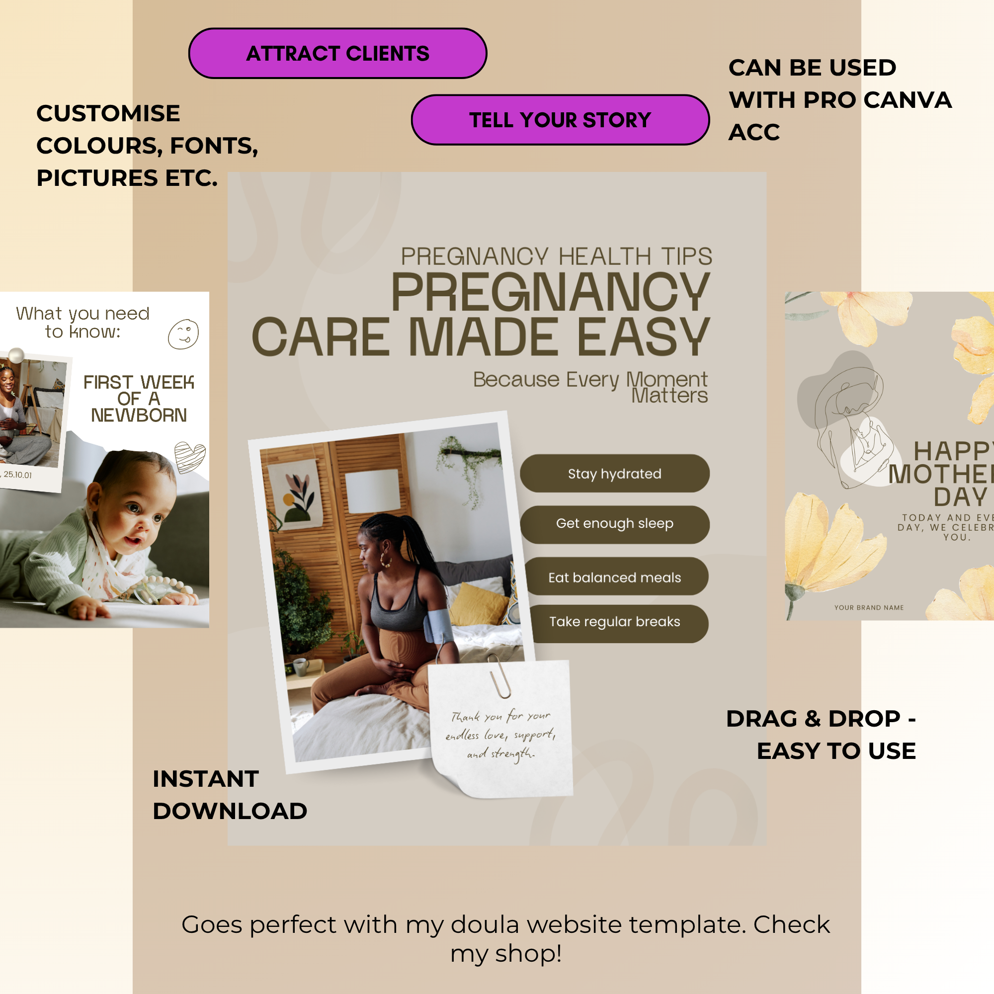 35 Doula Canva Templates for social media | Birth Worker, Midwife, Lactation Consultant - Image 4